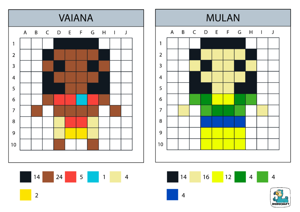 Vaiana et Mulan en pixel art